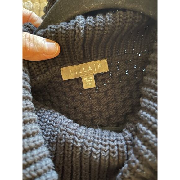 Lilla P Turtleneck Fisherman Boxy Chunky Cable Knit Sleeveless Poncho Sweater - Picture 4 of 5